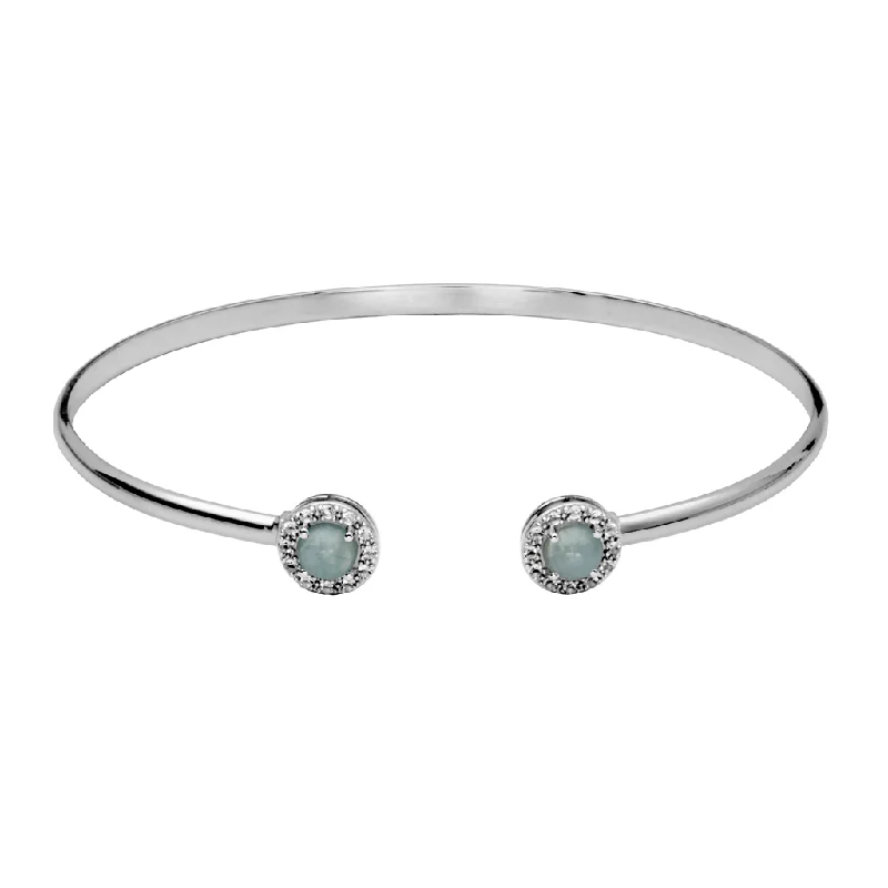 Women’s rose gold bracelet-Sterling Silver Milky Aquamarine & White Topaz Halo Cuff Bracelet by Samuel B.