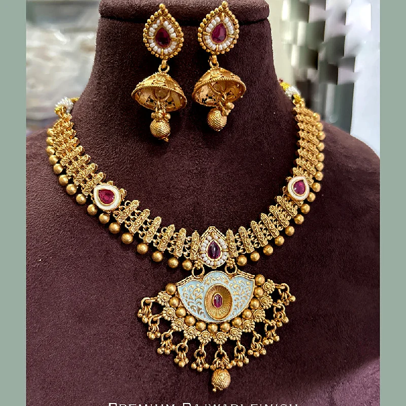 Women’s delicate necklace-Jewel Addiction Copper Gold Pota Stone Meenakari Necklace Set