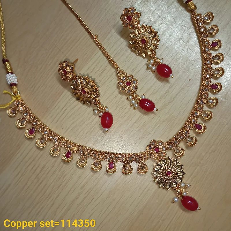 Women’s crystal pendant necklace-Padmawati Bangles Copper Gold Plated Crystal Stone Necklace Set