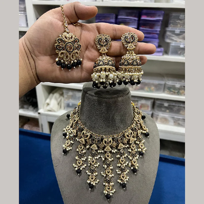 Women’s wedding necklace-Hira Collections Gold Plated Crystal Stone And Beads Necklace Set