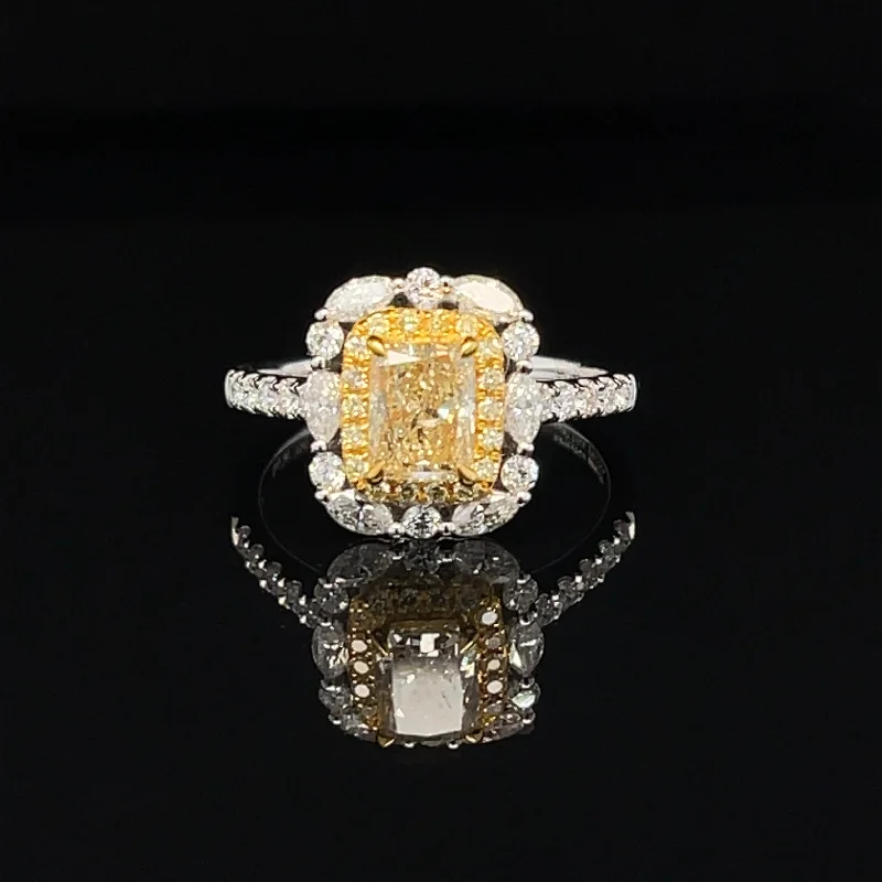 Women’s gemstone wedding ring-Fancy Yellow & White Diamond 1.75ctw Lace Engagement Ring in 18k Two-Tone Gold  - #434 - RGDIA669062