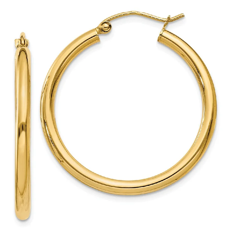 Women’s beaded earrings-2.5mm, 14k Yellow Gold Classic Round Hoop Earrings, 30mm (1 1/8 Inch)