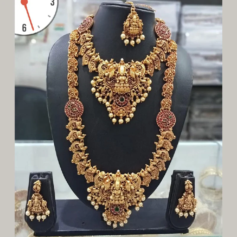 Women’s chain link necklace-Manisha Jewellery Gold Plated Temple Double Necklace Set