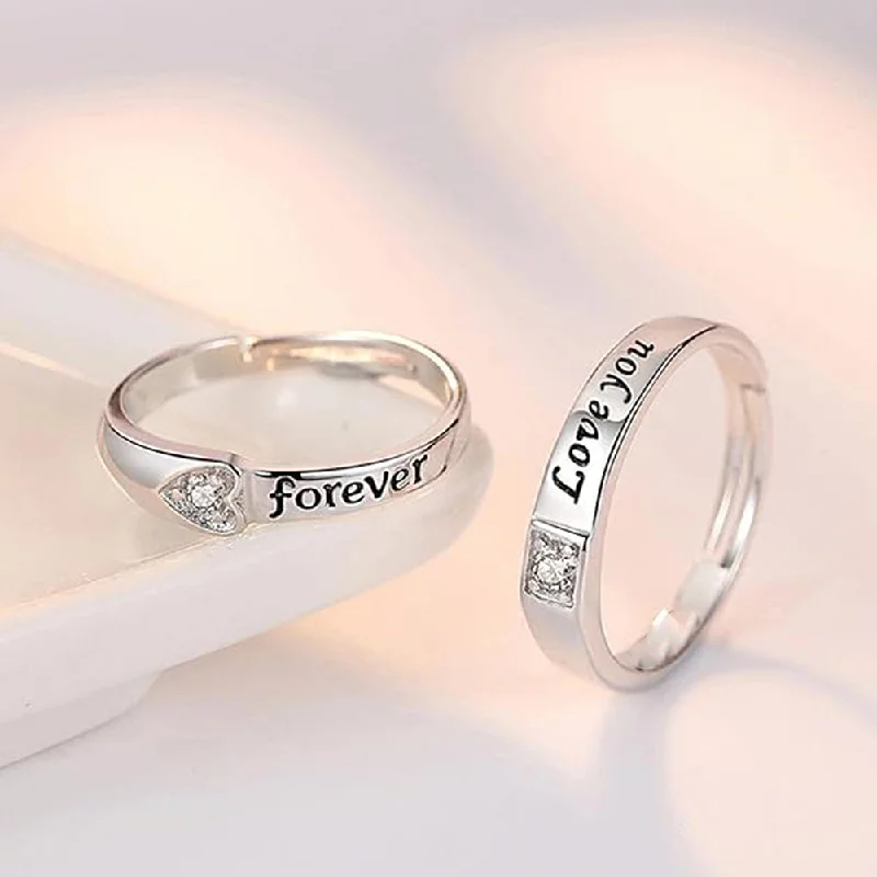 Women’s stackable rings-Mahi Valentine Gift Proposal Forever Together Couple Ring Set with Crystal for Men and Women (FRCO1103208R)