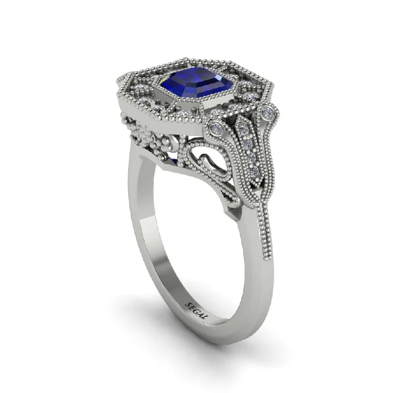 Women’s bold engagement ring-Sapphire Emerald Cut Art Deco Engagement Ring - Dawn No. 15