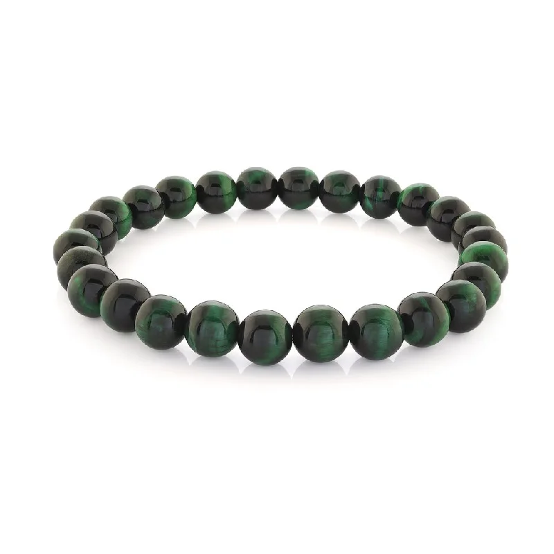 Women’s chunky cuff bracelet-Green Tiger's Eye Bead Men's Stretch Bracelet