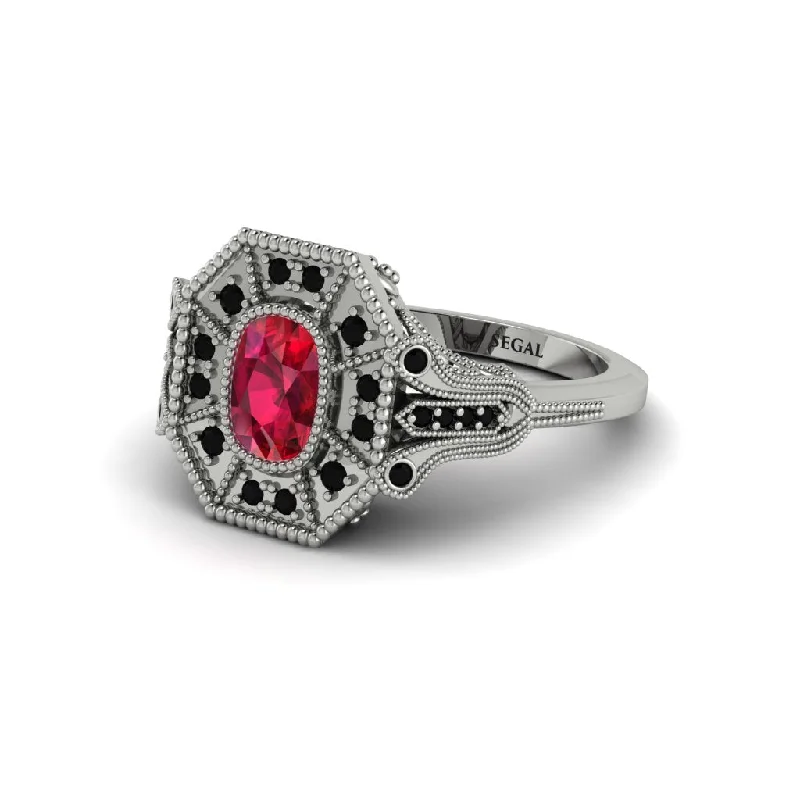 Women’s classic solitaire engagement ring-Ruby Cushion Cut Art Deco Engagement Ring - Alicia No. 42