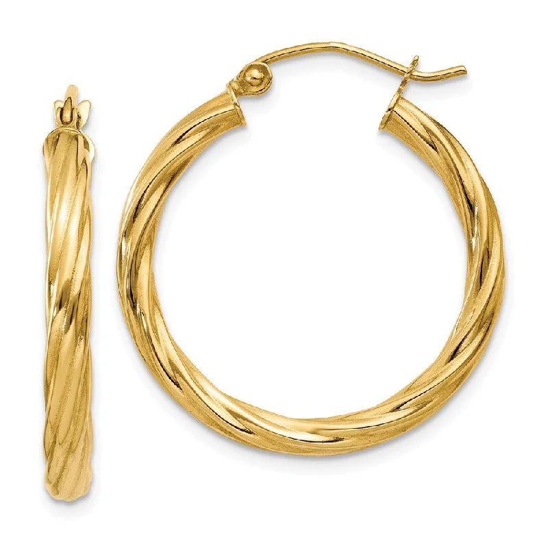 Women’s hoop and drop earrings-3.25mm x 26mm Polished 14k Yellow Gold Twisted Round Hoop Earrings