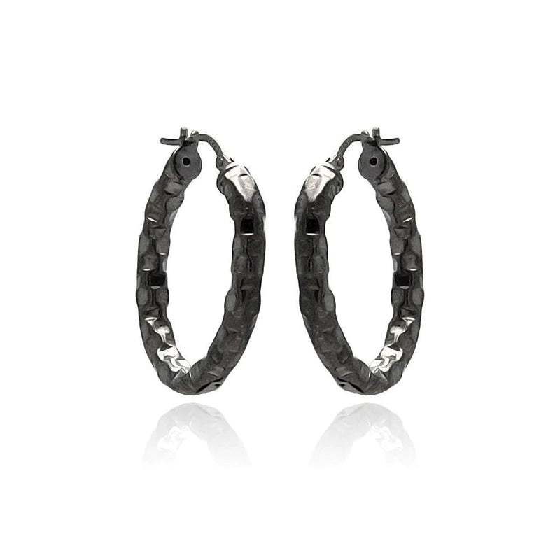 Women’s nature-inspired earrings-Silver 925 Black Rhodium Plated Oval Hoop Earrings