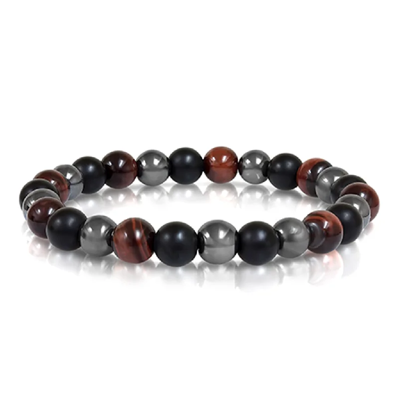 Women’s classic bracelet-Red Tiger's Eye, Hematite, and Black Onyx Men's Beaded Bracelet