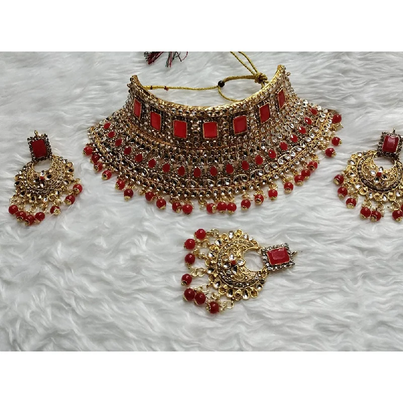 Women’s moonstone necklace-Kumavat Jewels Gold Plated Kundan Stone And  Beads Choker Necklace Set