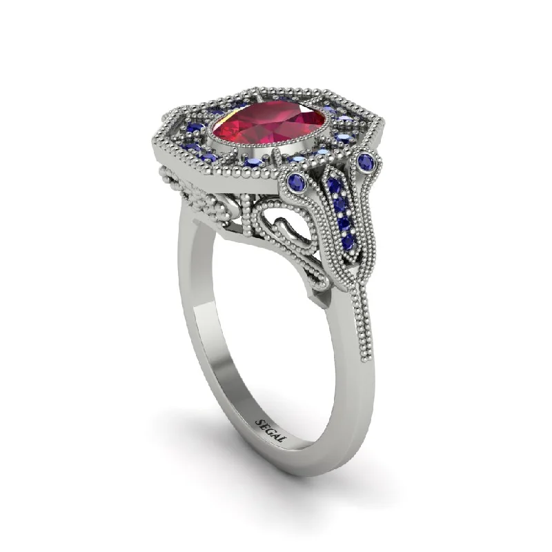 Women’s chic diamond engagement ring-Ruby Oval Cut Art Deco Engagement Ring - Tabitha No. 72