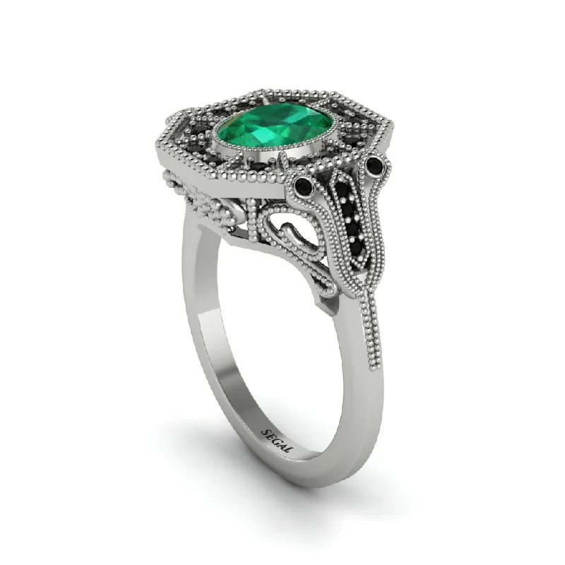 Women’s signature diamond ring-Emerald Oval Cut Art Deco Engagement Ring - Tabitha No. 36