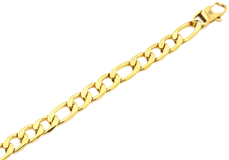 Women’s multi-stone bracelet-Mens Gold Plated Textured Stainless Steel Figaro Link Chain Bracelet