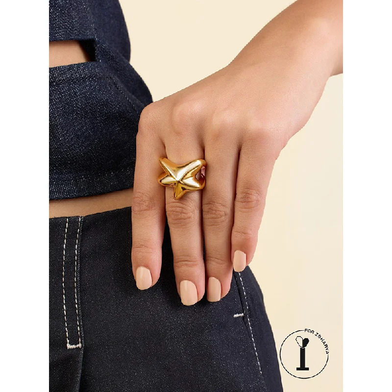 Women’s luxury ring-Isharya Gold Star Ring In 18Kt Gold Plated