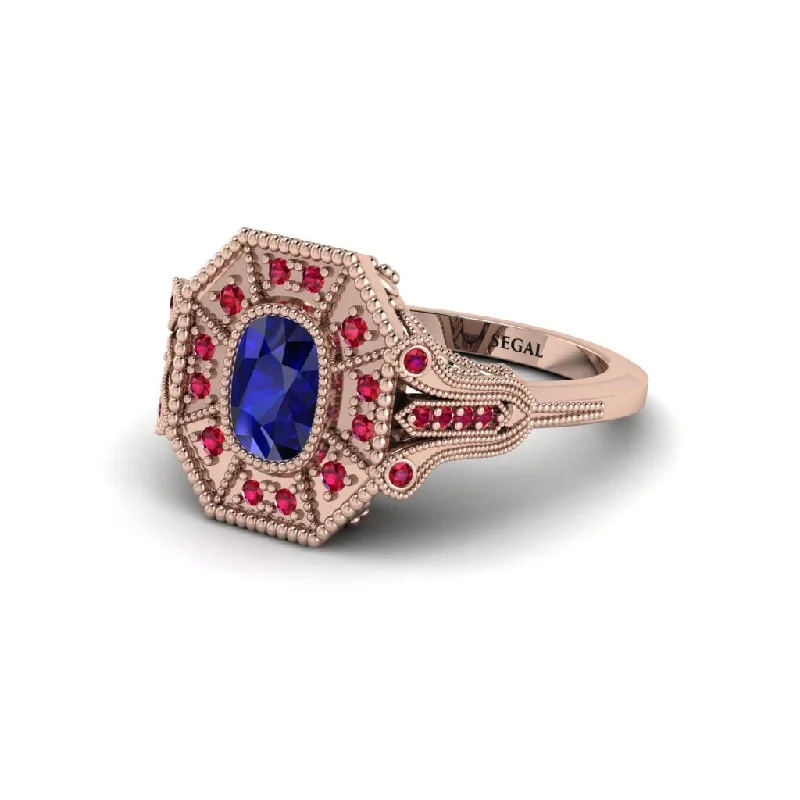 Women’s eternity engagement ring-Sapphire Cushion Cut Art Deco Engagement Ring - Alicia No. 59