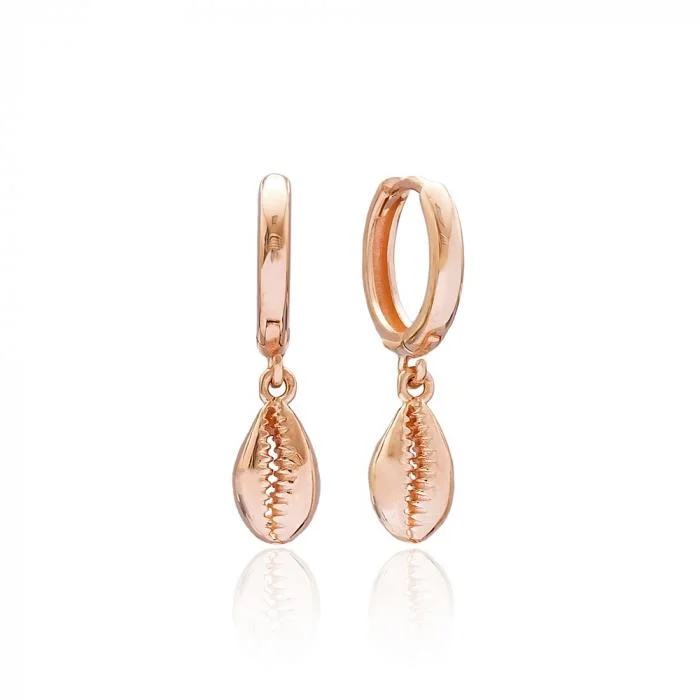 Women’s chic pearl earrings-Rose Gold Cowrie Shell Earrings - Sterling Silver