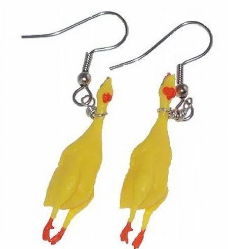 Women’s long dangling earrings-Rubber Chicken, Earrings