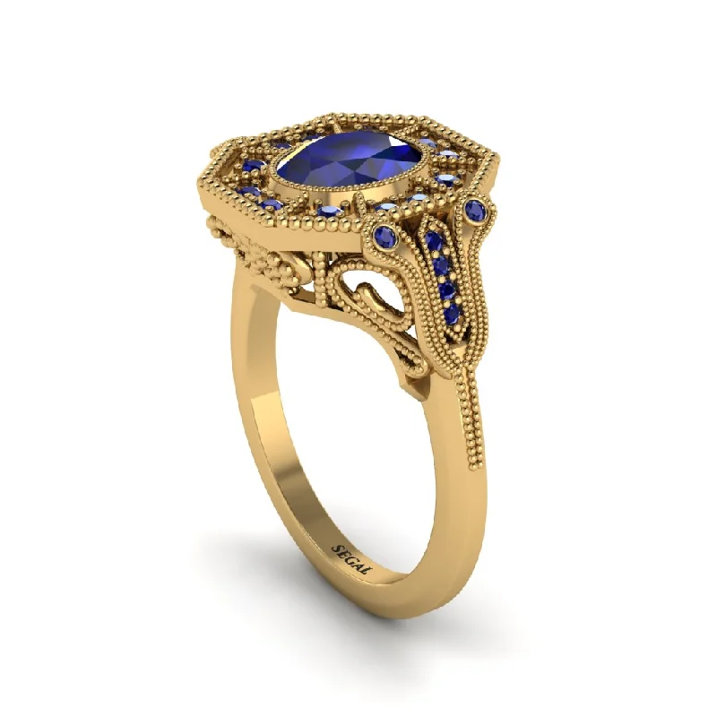 Women’s antique gold engagement ring-Sapphire Oval Cut Art Deco Engagement Ring - Tabitha No. 73