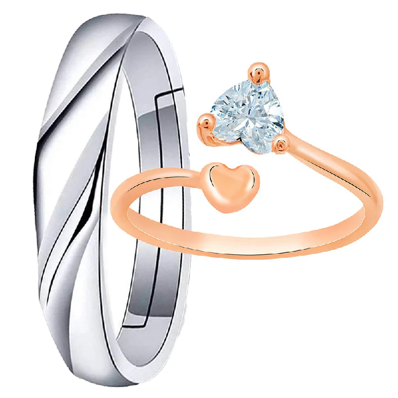 Women’s luxury gemstone ring-Mahi Valentine Gifts Dual Heart Adjustable Couple Ring with Cubic Zirconia (FRCO1103183M)