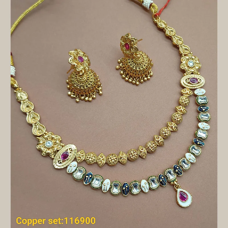 Women’s vintage necklace-Padmawati Bangles Copper Gold Plated Necklace Set