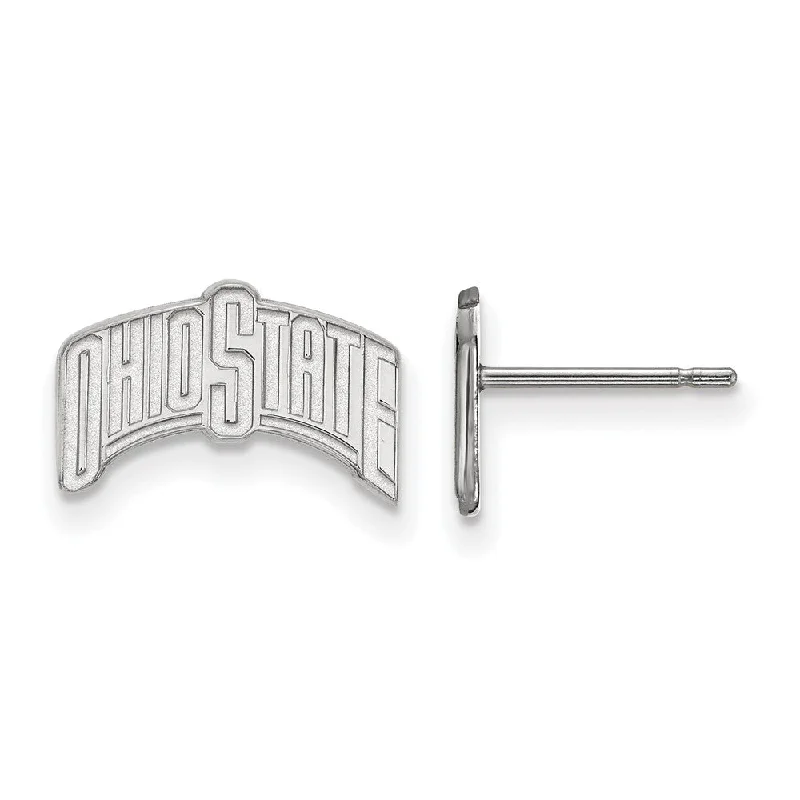 Women’s round stud earrings-14k White Gold Ohio State University Small Post Earrings