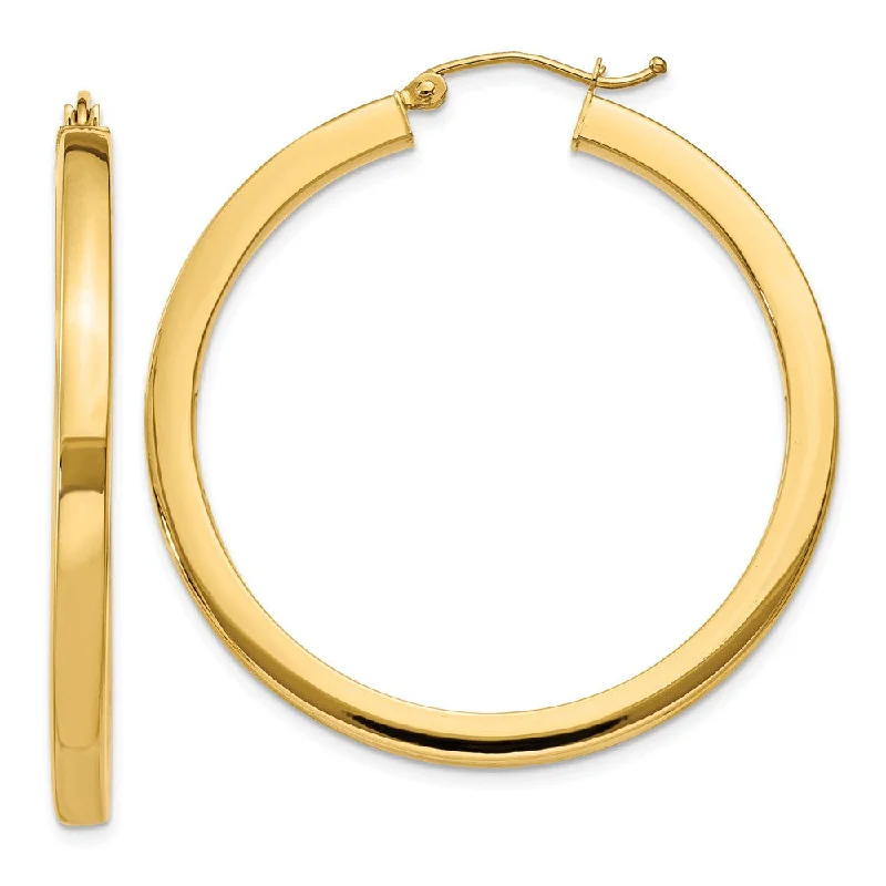 Women’s engraved earrings-3mm, 14k Yellow Gold Square Tube Round Hoop Earrings, 40mm (1 1/2 In)