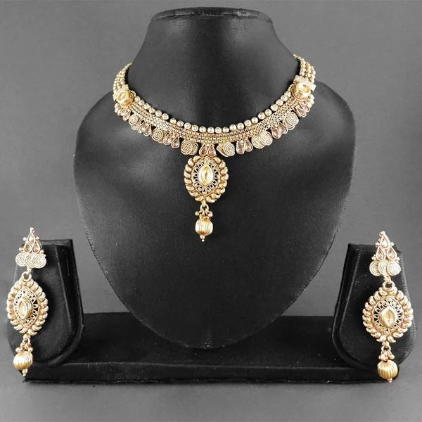 Women’s crystal necklace-Darshana Jewels Copper Gold Plated Necklace Set - FAP0054