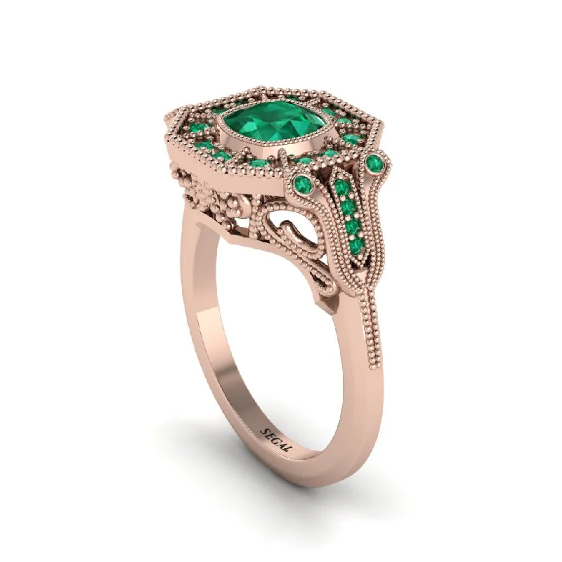 Women’s wedding ring set with diamonds-Emerald Cushion Cut Art Deco Engagement Ring - Kristin No. 20