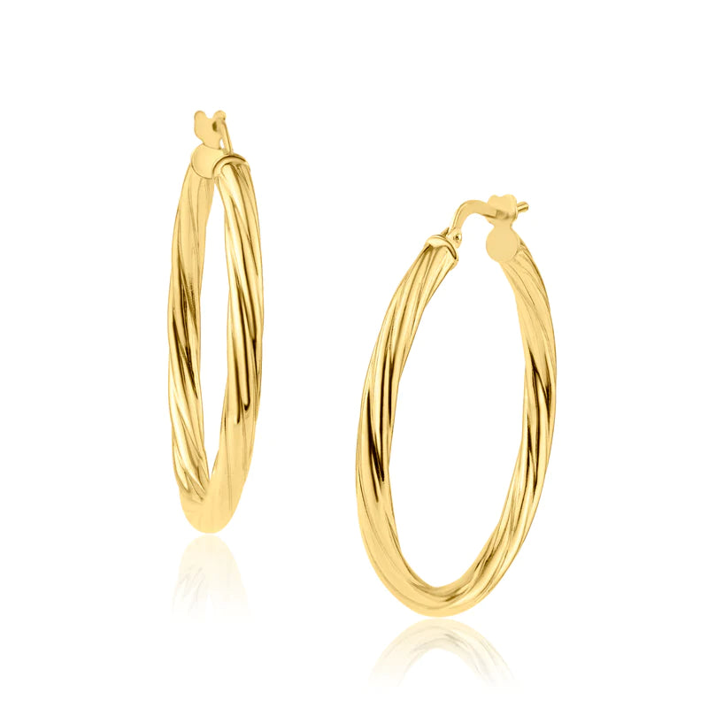 Women’s teardrop earrings-Silver 925 Gold Plated Silver Twisted 3mm Hoop Earrings