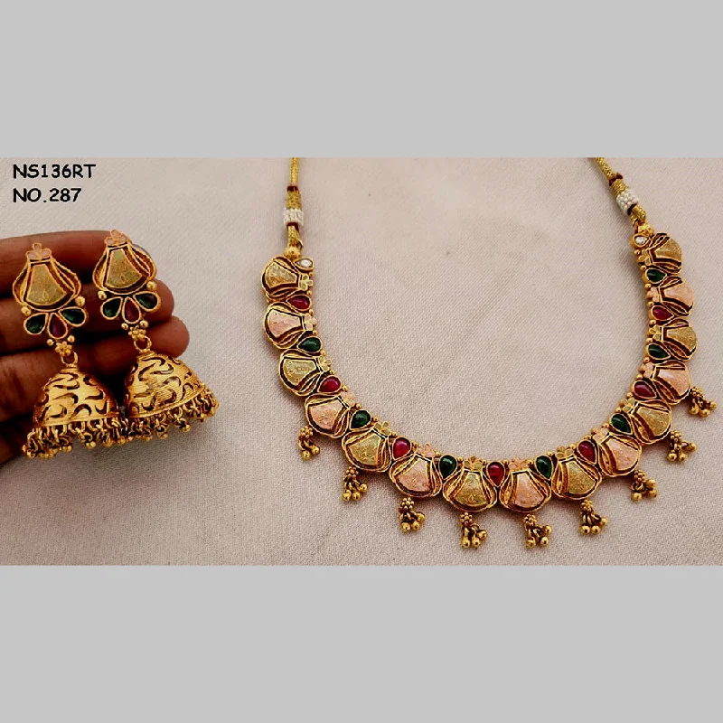 Women’s gold chain necklace-Kala Creation Copper Gold Plated Pota Stone Necklace Set