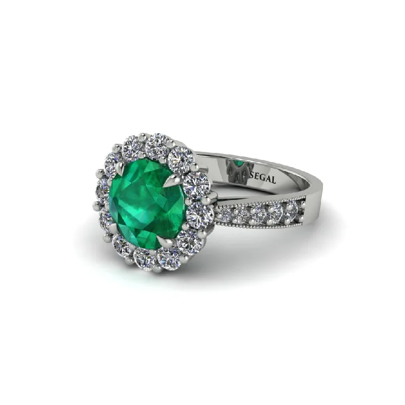 Women’s emerald engagement ring-Diamond Round Halo Engagement Ring - Unity No. 6