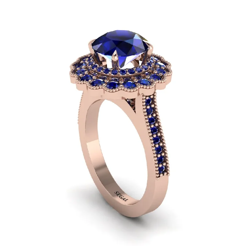 Women’s personalized engagement ring-Sapphire Double Halo Cathedral Engagement Ring - Deirdre No. 74