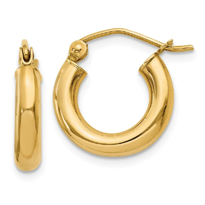 Women’s hoop statement earrings-3mm, 14k Yellow Gold Classic Round Hoop Earrings, 13mm (1/2 Inch)