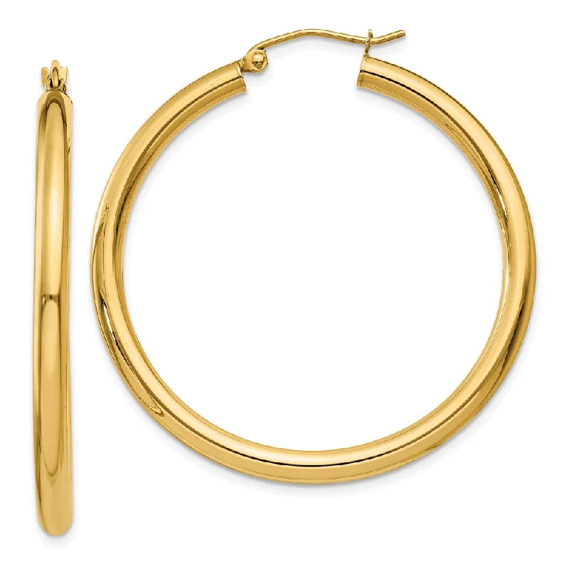 Women’s star earrings-3mm, 14k Yellow Gold Classic Round Hoop Earrings, 40mm (1 1/2 Inch)