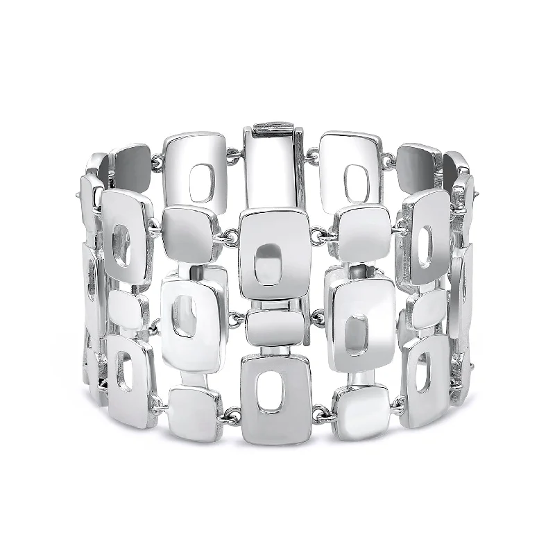 Women’s designer bracelet-Wide Triple Link PS Bracelet