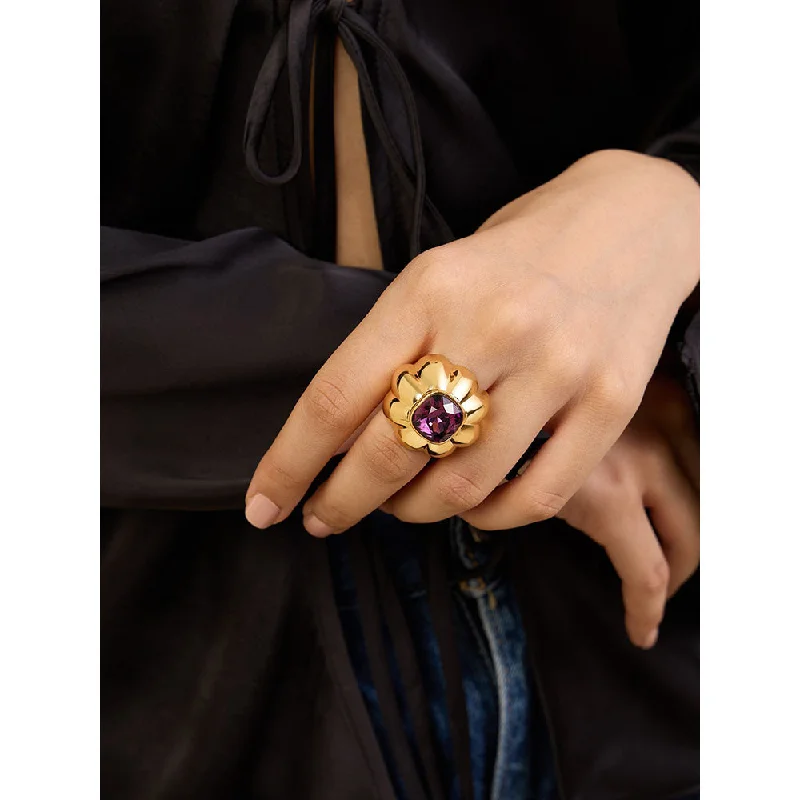 Women’s gemstone ring-Isharya Pink Things Statement in 18Kt Gold Plated Ring