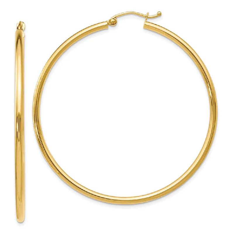 Women’s creative earrings-2mm Round Hoop Earrings in 14k Yellow Gold, 51mm (2 Inch)