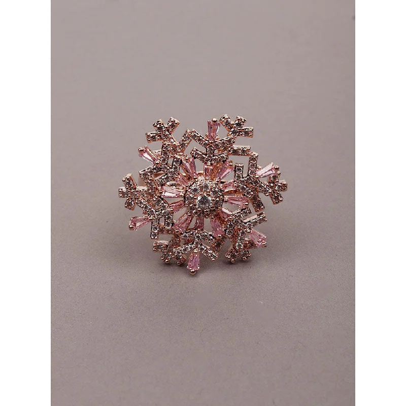 Women’s signet diamond ring-Odette Exquisite Pink Crystal Floral Finger Ring