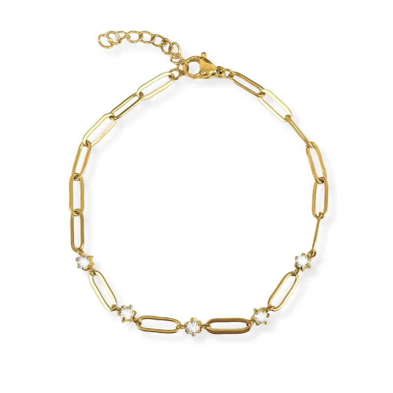 Women’s gold bracelet-Multi Stone Paperclip Chain Bracelet