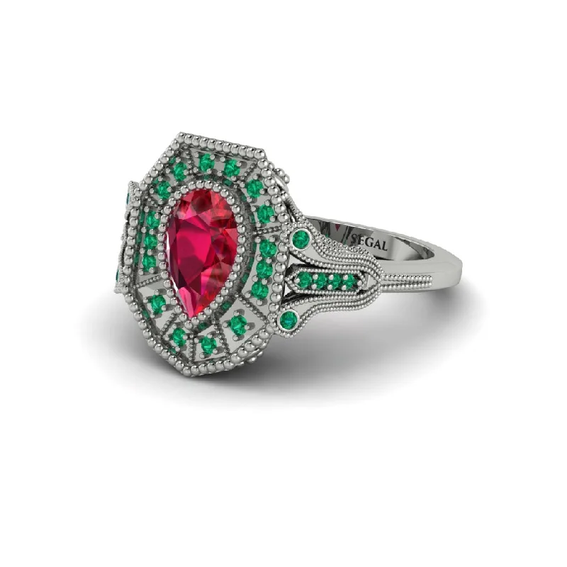 Women’s custom engagement ring-Ruby Pear Cut Art Deco Engagement Ring - Rosalind No. 27