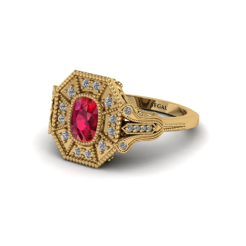 Women’s chic diamond engagement ring-Ruby Cushion Cut Art Deco Engagement Ring - Alicia No. 10