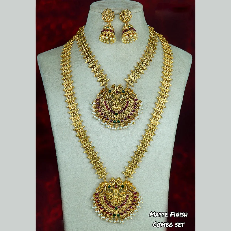 Women’s two-tone necklace-Diksha Collection Gold Plated Matte Finish Temple Necklace Combo