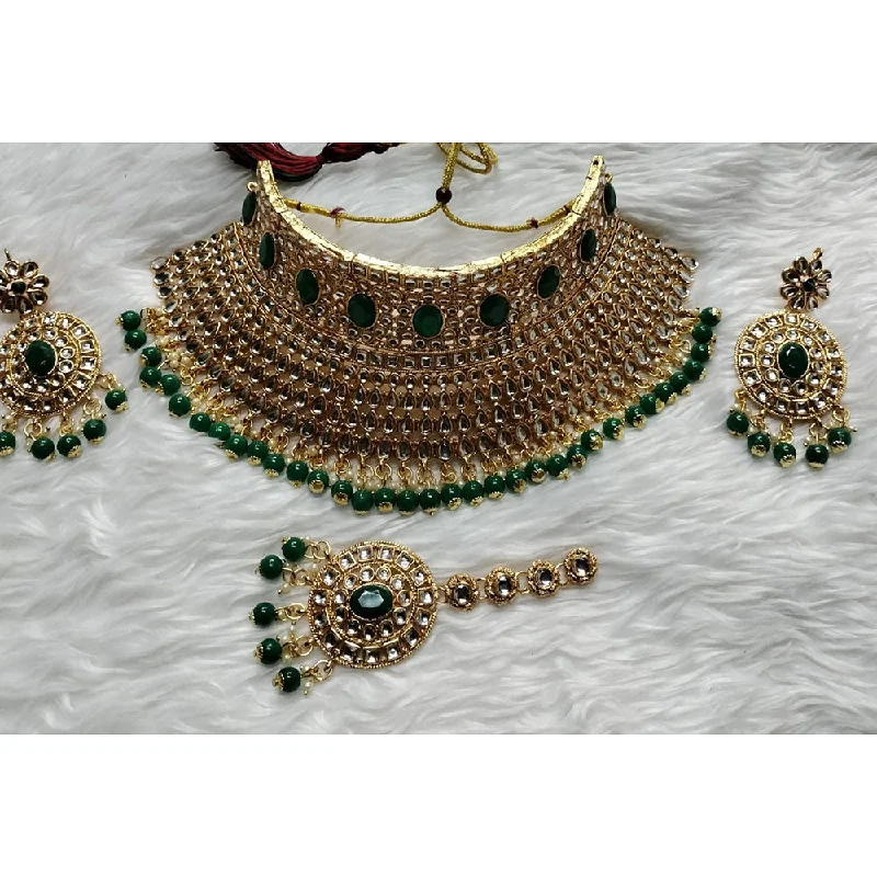 Women’s chain link necklace-Kumavat Jewels Gold Plated Kundan Stone And  Beads Choker Necklace Set