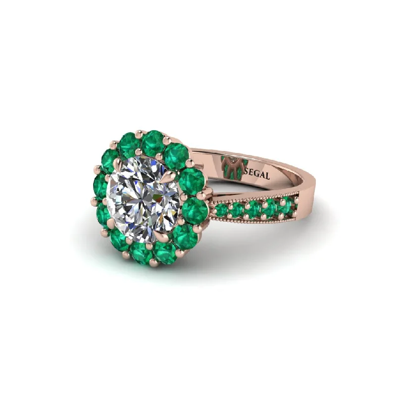 Women’s promise ring-Emerald Round Halo Engagement Ring - Unity No. 17