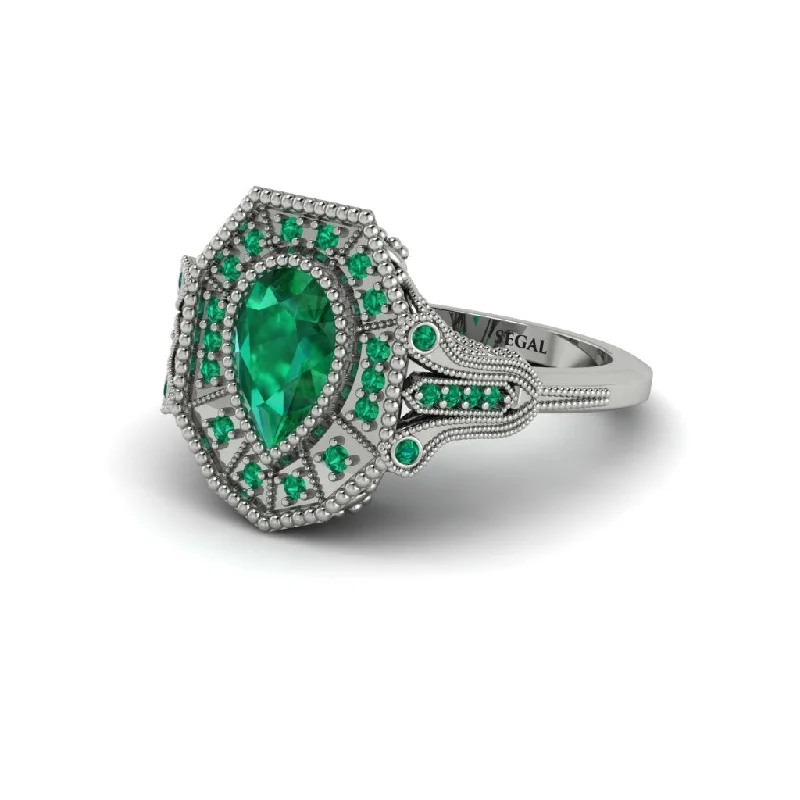 Women’s unique engagement ring setting-Emerald Pear Cut Art Deco Engagement Ring - Rosalind No. 21