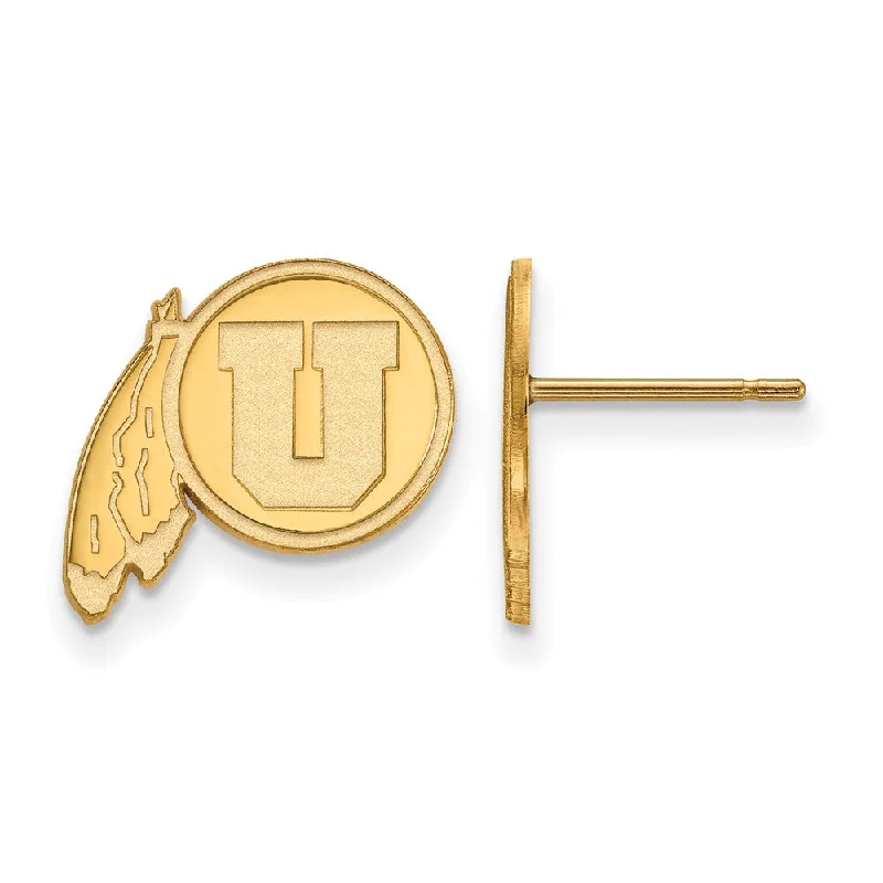 Women’s initial earrings-14k Gold Plated Silver University of Utah Small Post Earrings