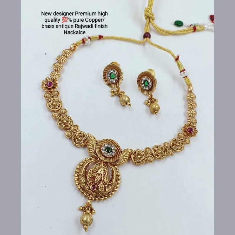 Women’s animal pendant necklace-Manisha Jewellery Gold Plated Pota Stone Necklace Set