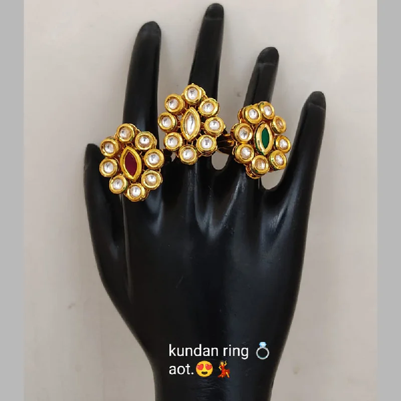 Women’s gold ring-Lucentarts Jewellery Gold Plated Kundan Stone Rings