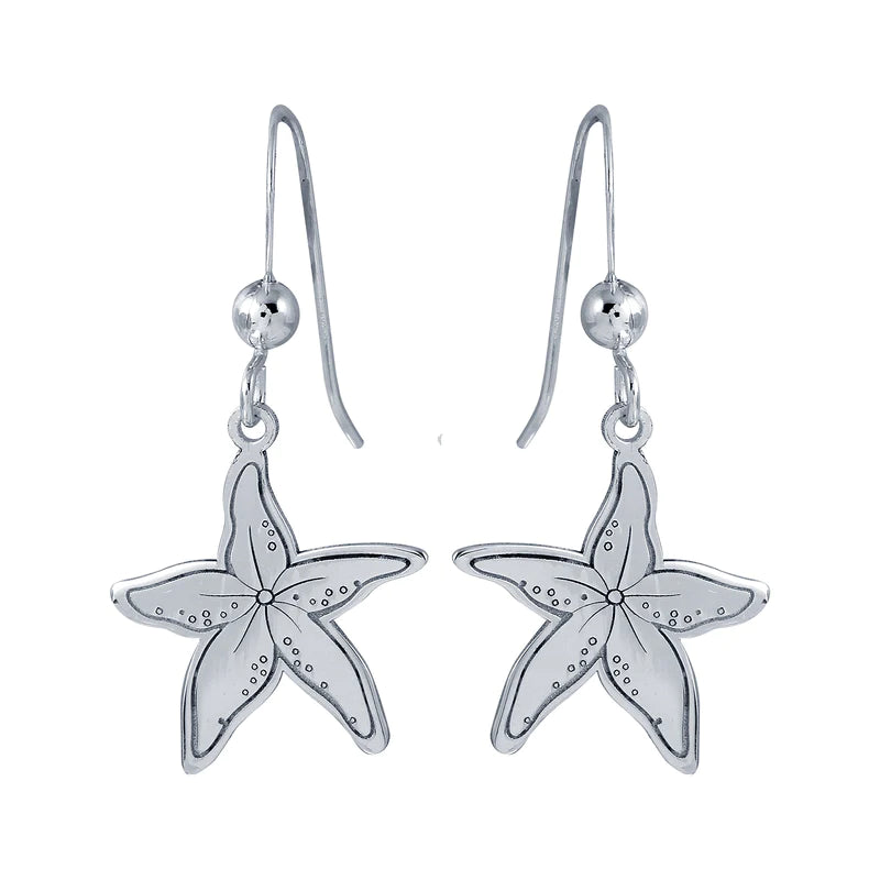 Women’s statement earrings-Silver 925 Rhodium Dangling Starfish Earrings